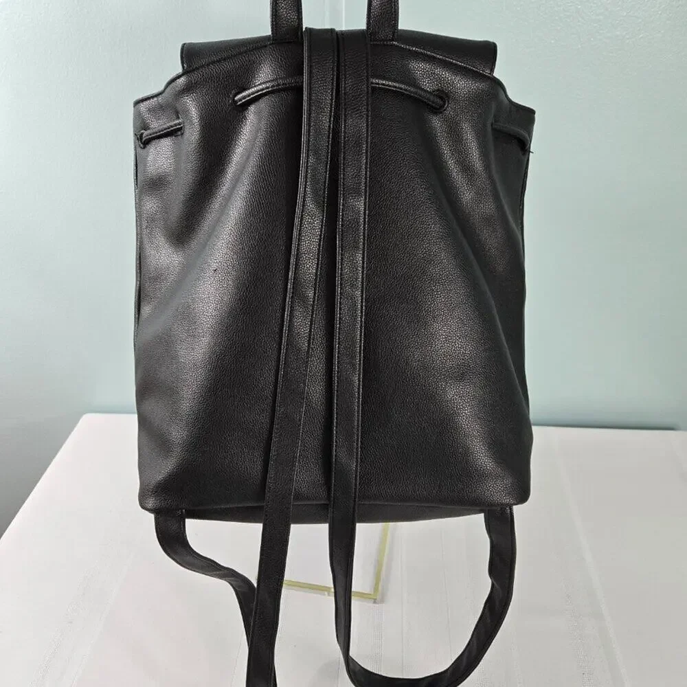 Victoria's Secret Black Faux Leather Backpack w/Handle & Straps